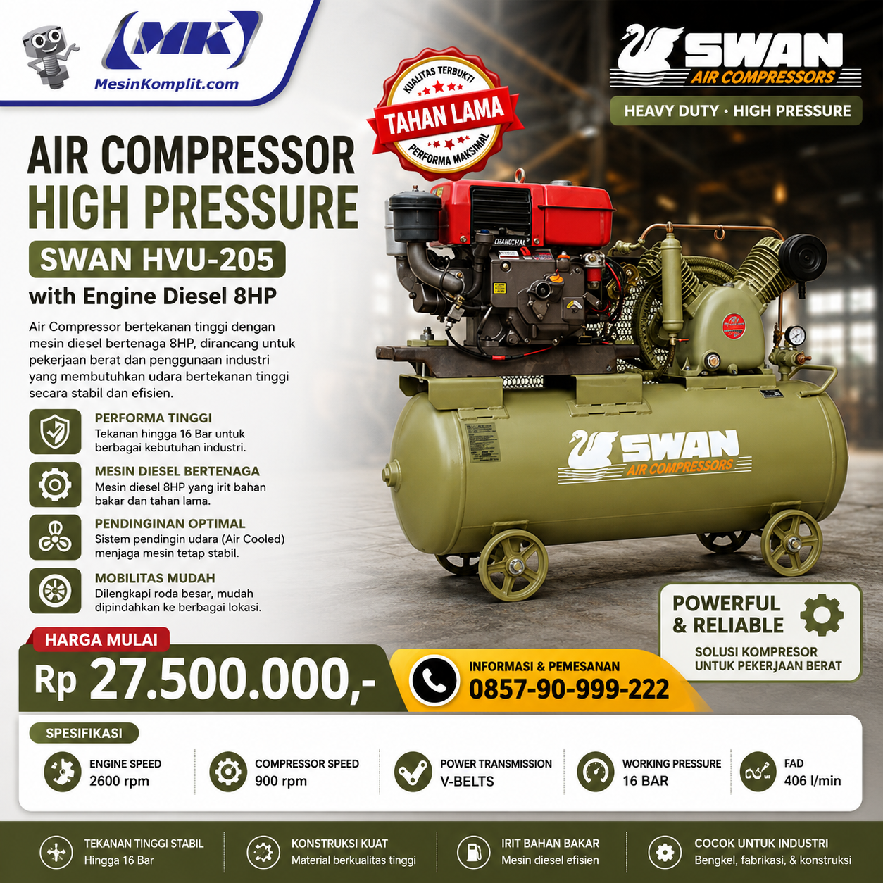 Kompresor Angin Diesel 5H...